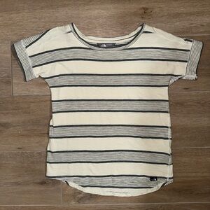 Women’s North Face Short Sleeve Gray and White Striped Top 100% Cotton Small